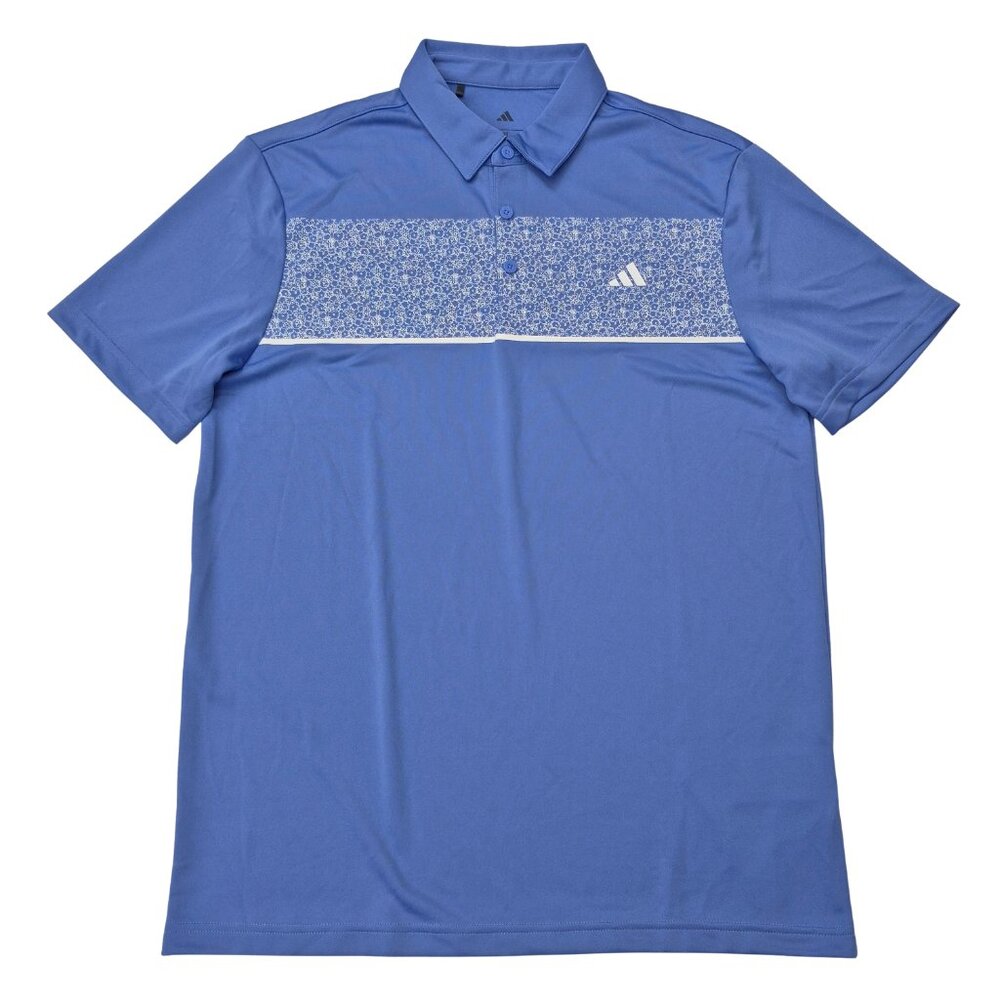Men's Blue Adidas Golf Shirt with fine white floral print Size Medium - NWT